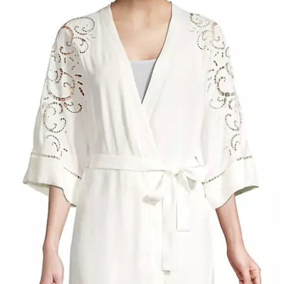 Kobi Halperin Britney Ivory White Duster Belted Kimono Eyelets Jacket XS/S - Picture 2 of 14